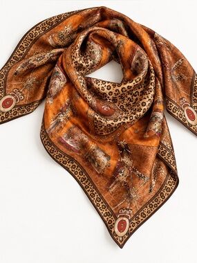 Pineda Covalin leopard designer square silk scarf Egyptian patterned Mayan tribe